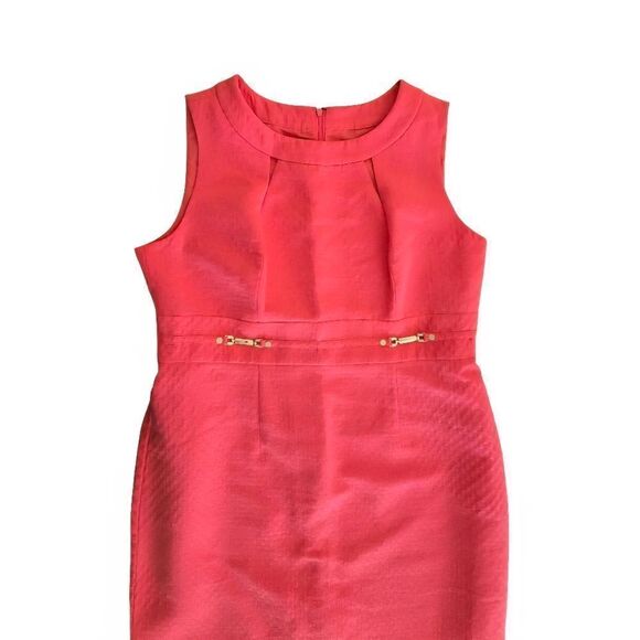 Tahari ASL Arthur S Levine Coral Geometric Textured Dress Size 16 A-Line Sheath - Picture 5 of 8